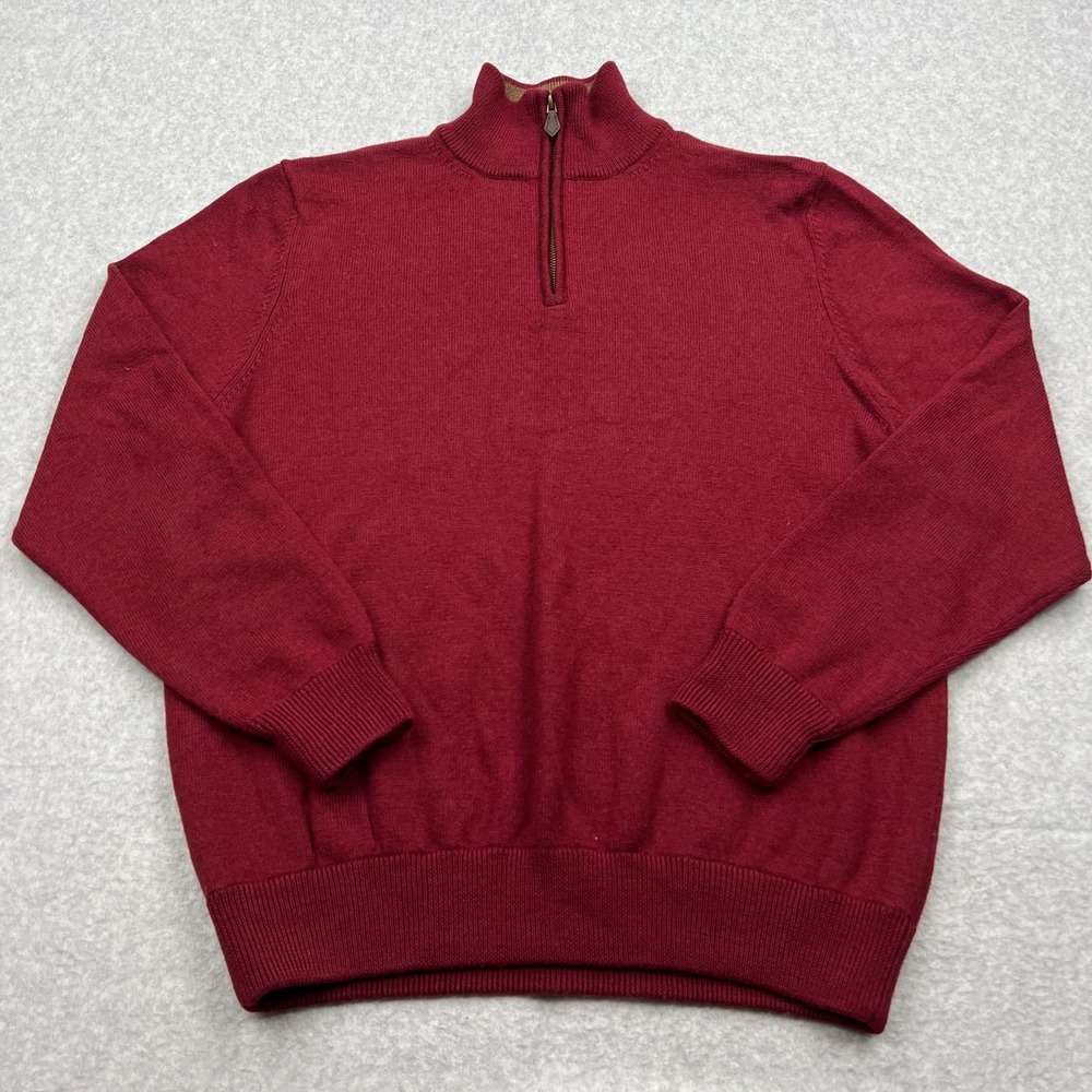 Brooks Brothers 346 Sweater Mens Large Red 100% Merino Wool 1/4 Zip Italian Yarn